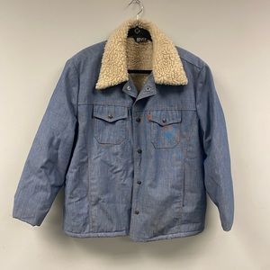 Vintage 70’s Levis Chambray Jacket Button Levis Oren Tag Trucker Sherpa Jacket